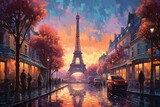 Fototapeta Fototapety Paryż - Paryż abstrakcyjny kolorowy akrylowy malowany obraz Generative AI