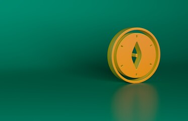 Poster - Orange Compass icon isolated on green background. Windrose navigation symbol. Wind rose sign. Minimalism concept. 3D render illustration