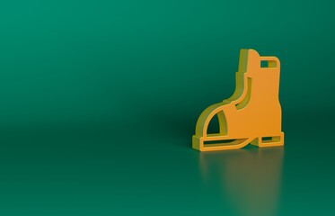 Sticker - Orange Hunter boots icon isolated on green background. Minimalism concept. 3D render illustration