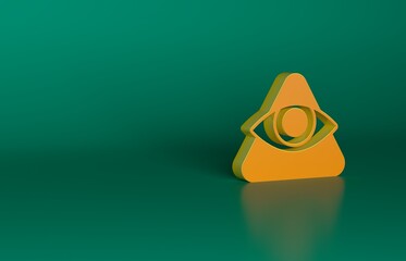 Poster - Orange Masons symbol All-seeing eye of God icon isolated on green background. The eye of Providence in the triangle. Minimalism concept. 3D render illustration