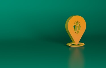 Sticker - Orange Magic stone icon isolated on green background. Fantasy crystal. Jewelry gem for game. Minimalism concept. 3D render illustration