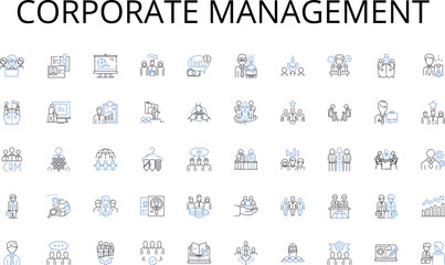  Corporate Management line icons collection. Online, Cyber, Tech-savvy, Social, Media-literate, Internet, Web-wise vector and linear illustration. Digital,Netizens,Connected outline signs set