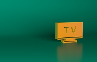 Wall Mural - Orange Smart Tv icon isolated on green background. Television sign. Minimalism concept. 3D render illustration