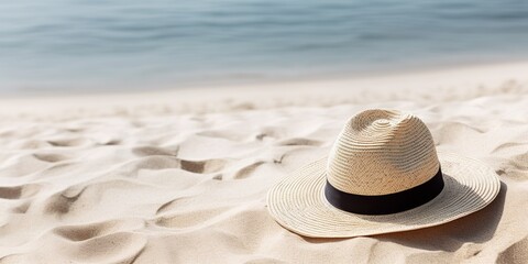 hat on the sand copy space background