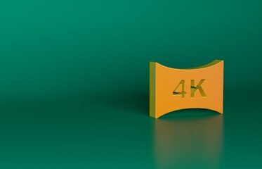 Poster - Orange Screen tv with 4k Ultra HD video technology icon isolated on green background. Minimalism concept. 3D render illustration