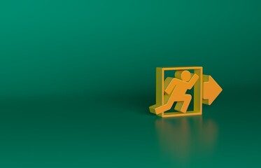 Poster - Orange Fire exit icon isolated on green background. Fire emergency icon. Minimalism concept. 3D render illustration