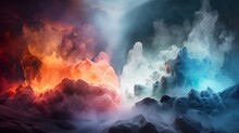 Electric Showdown: This Electrifying Background Features Two Opposing Forces In A High-stakes Duel. The Left Side Is Shrouded In A Dense Plume Of Smoke, Illuminated By A Network Of Crackling.