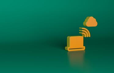 Poster - Orange Network cloud connection icon isolated on green background. Social technology. Cloud computing concept. Minimalism concept. 3D render illustration