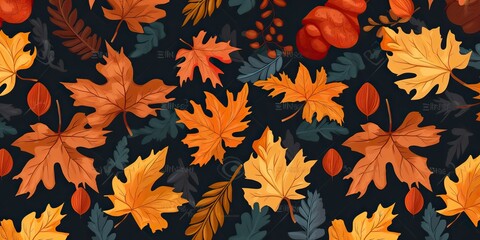 Wall Mural - AI Generative. AI Generated. Autumn leafes background pattern. Can be used for graphic design or decoration. Grphic Art