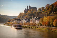 Cruise Along The River With Charming European Towns In View. Generative AI