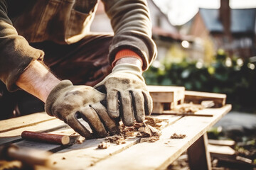 Man steals a wooden with a milling machine. Generative AI