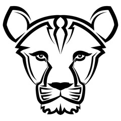 Wall Mural - Black and white line art of the front of the lioness head Good use for symbol mascot icon avatar tattoo T Shirt design logo or any design