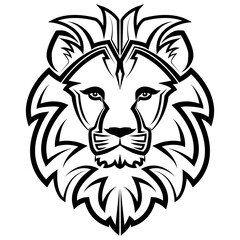 Wall Mural - Black and white line art of the front of the lion head It is sign of leo zodiac Good use for symbol mascot icon avatar tattoo T Shirt design logo or any design