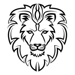 Wall Mural - Black and white line art of the front of the lion head It is sign of leo zodiac Good use for symbol mascot icon avatar tattoo T Shirt design logo or any design