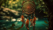 Dream catcher background. Native American decoration and shamanic item on a tree. Generative Ai