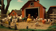 Claymation style illustration of a farmyard with animals. Generative AI. 