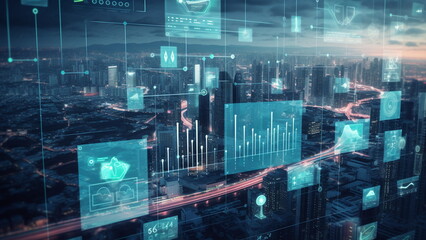 Financial business technology hologram concept with Generative AI Technology.
