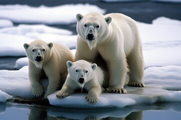 polar bear with cubs on ice floe. generative ai