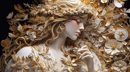abstract quilling mystical french woman for decoration design. abstract beautiful light background. 