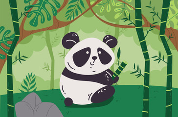 Wall Mural - Bamboo panda bamboo forest jungle background concept. Vector graphic design illustration