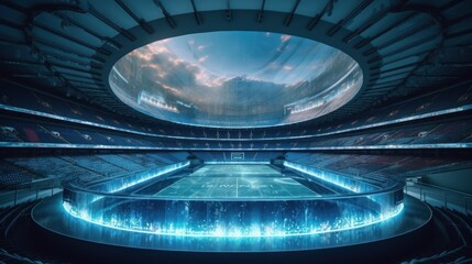 Wall Mural - A futuristic sports stadium with holographic display. AI generated