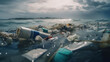 Garbage plastic and human waste. Environmental pollution ocean and water generative ai