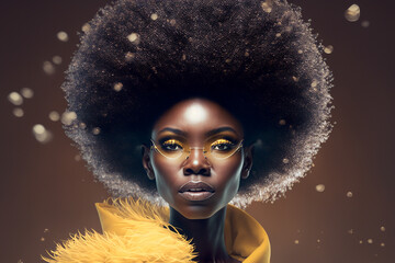 Wall Mural - Fictitious afro model with chocolate color skin and puff hair style. AI generated image