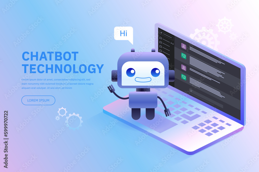 Vetor Chatbot technology Cute cartoon robot AI content generator ...