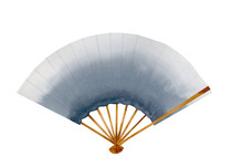Watercolor Illustration Of A Gray-blue Open Paper Fan With A Winter Style. Element Isolated On White Background