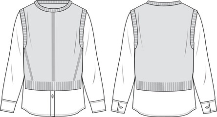 Wall Mural - Women's 2 in 1 Vest. Technical fashion illustration. Front and back, white color. Women's CAD mock-up.