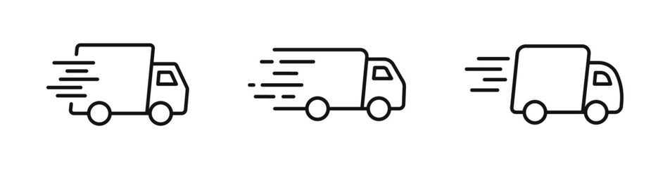 Delivery truck line icons. Express delivery trucks icons. Fast shipping truck. Logistic trucking sign. Vector illustration.