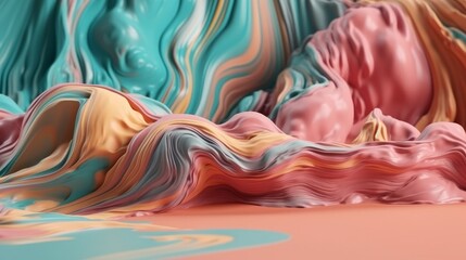 Aufkleber - A group of different colored waves on a pink surface. Generative ai