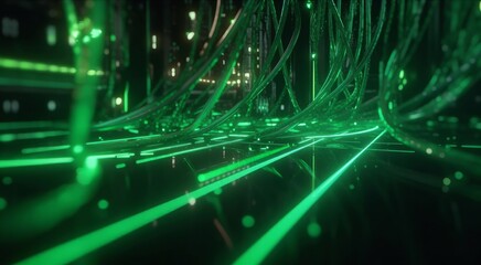 Poster - abstract background green neon light impuls. Generative ai. Generative ai