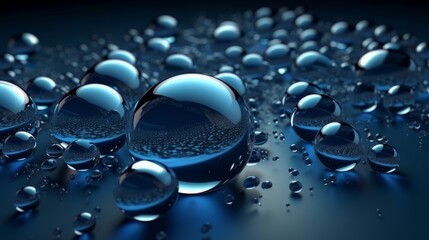 Poster - Water droplets on a black surface, reflecting light and creating a beautiful abstract pattern. Generative ai