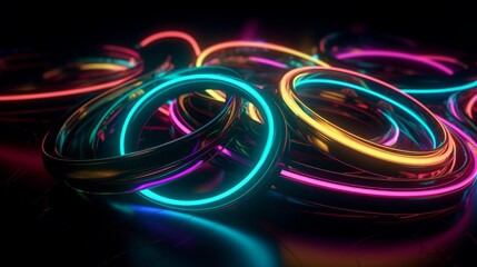 Aufkleber - A colorful neon light display on a table. Generative ai