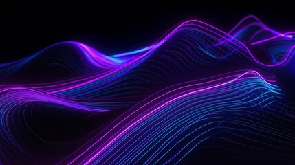 Poster - A vibrant purple and blue light wave on a black backdrop. Generative ai