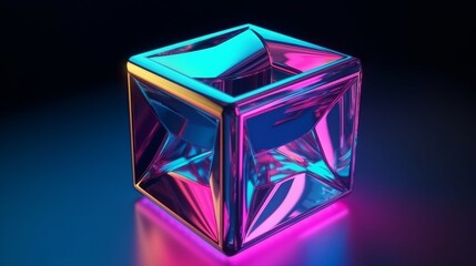 Poster - A glowing cube on a black background. Generative ai