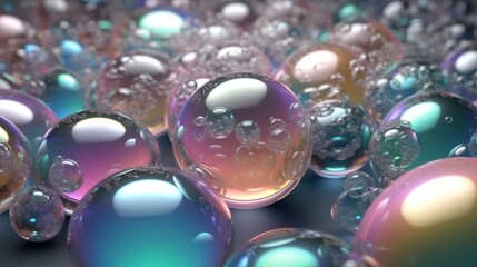 Poster - Colorful soap bubbles floating in the air. Generative ai