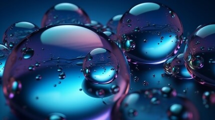 Poster - Water droplets on blue surface. Generative ai