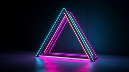 Poster - A neon triangle glowing in a dimly lit room. Generative ai