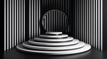 Poster - A monochromatic room with a circular sculpture as the focal point. Generative ai