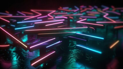Aufkleber - A colorful neon light display on a table. Generative ai