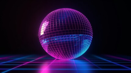 Aufkleber - A purple and blue disco ball on a black background. Generative ai