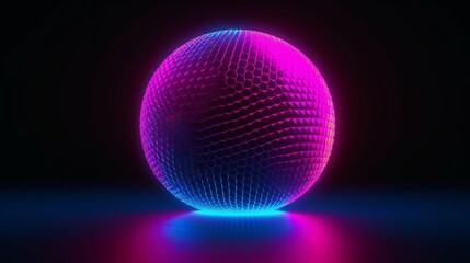 Fototapete - A neon glowing sphere on a dark background. Generative ai