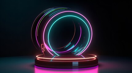 Aufkleber - A neon light sculpture on a black background. Generative ai
