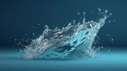 Poster - A water splash on a vibrant blue background. Generative ai