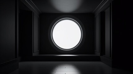 Poster - A mysterious room with a circular window as its center point. Generative ai