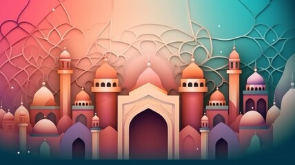 Wall Mural - paper style Islamic Background Eid al Adha the Feast of Sacrifice Generative AI