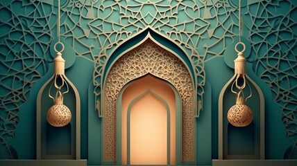 Wall Mural - paper style Islamic Background Eid al Adha the Feast of Sacrifice Generative AI