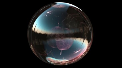 Aufkleber - A glass ball on black background, creating a mesmerizing reflection effect. Generative ai